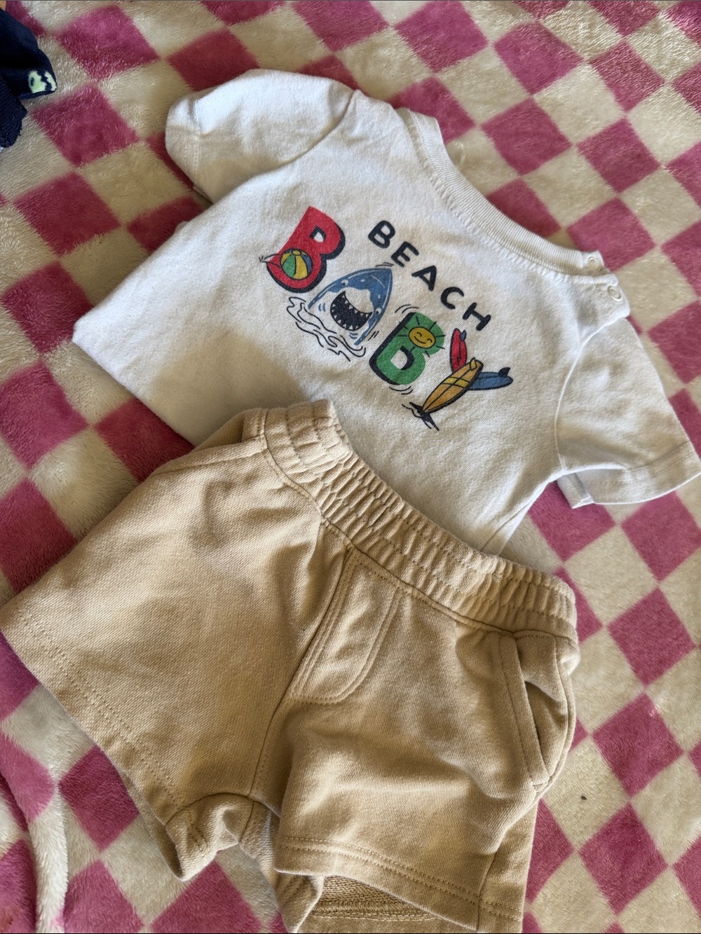 Kids Beach Graphic Tee and Tan Shorts Set